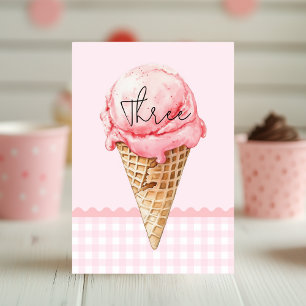 Ice Cream Cone Table Number Card   Pink Watercolor