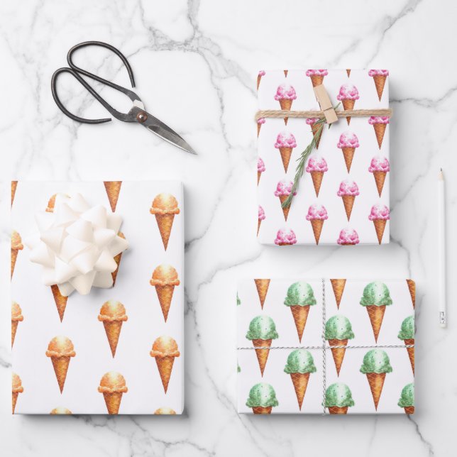 Ice Cream Cone Watercolor Wrapping Paper (Front)