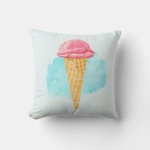 Ice Cream Cone With A Blue Paint Splatter Cushion