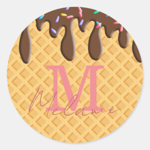 Ice Cream Cone With Chocolate Frosting & Sprinkle Classic Round Sticker