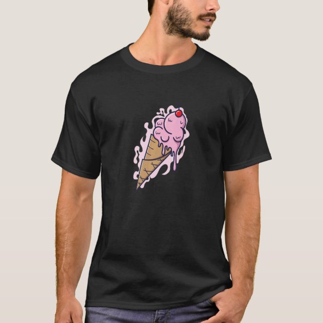 Ice Cream Cone With Fruity Ice Cream And Tables T-Shirt (Front)