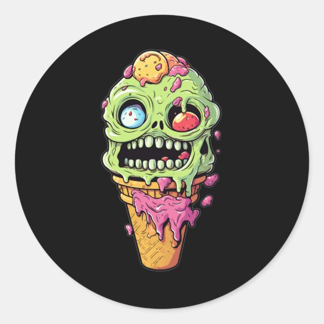 ice-cream-cone-with-little-monster-collection (1) classic round sticker (Front)