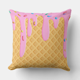 Ice Cream Cone With Pink Frosting & Sprinkles Cushion