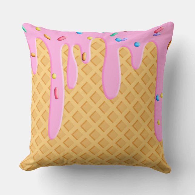 Ice Cream Cone With Pink Frosting & Sprinkles Cushion (Front)