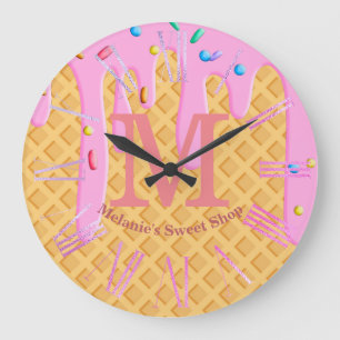 Ice Cream Cone With Pink Frosting & Sprinkles Large Clock