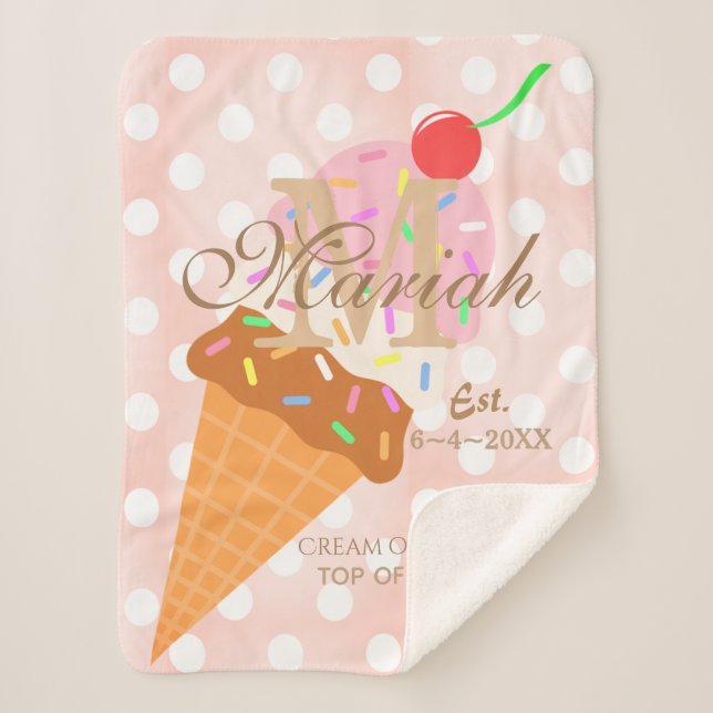 Ice Cream Cone with Sprinkles & a Cherry on Top Sherpa Blanket (Front)