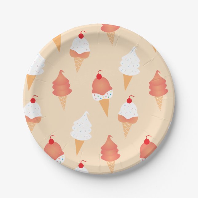 Ice Cream Cone With Sprinkles Cherry On Top Paper Plate (Front)