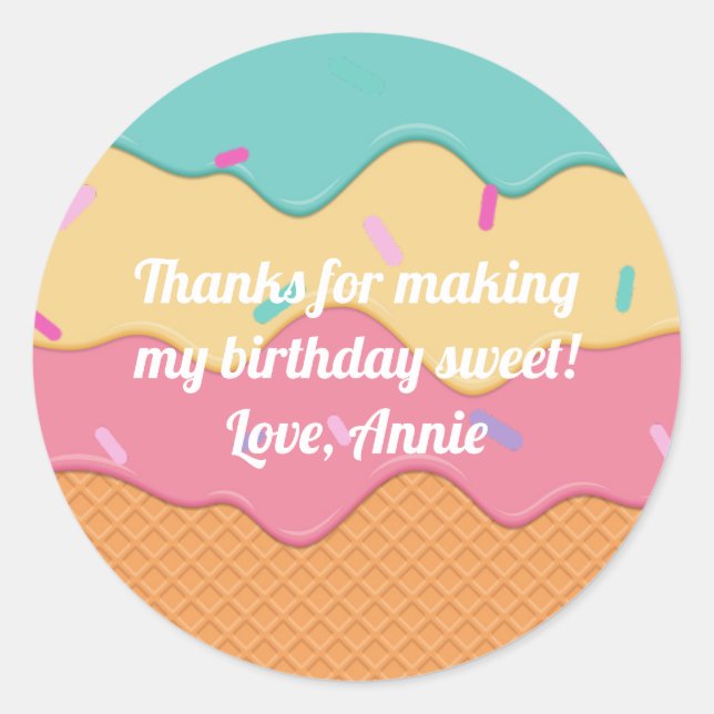 Ice Cream Cone With Sprinkles Fun Favour Box Classic Round Sticker (Front)