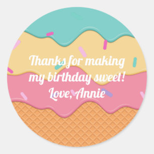Ice Cream Cone With Sprinkles Fun Favour Box Classic Round Sticker
