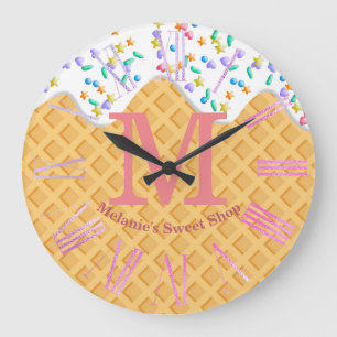 Ice Cream Cone With Vanilla Frosting & Sprinkles Large Clock