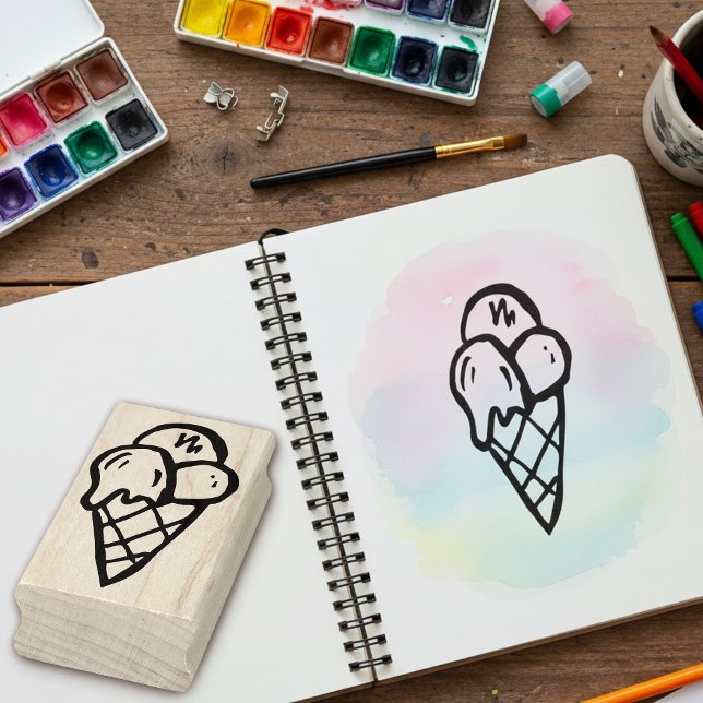 Ice Cream Cone Wooden Art Stamp (Ice cream art stamp for crafts and creative projects.)