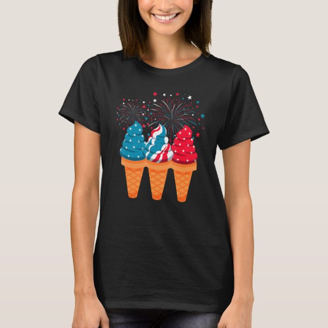 Ice Cream Cones 4th Of July Patriotic USA Flag Pri T-Shirt (Front)