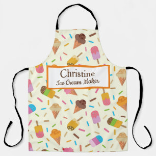 Ice cream cones and popsicles custom name  apron