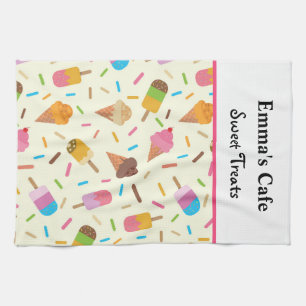 Ice cream cones and popsicles custom name   tea towel