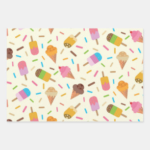 Ice cream cones and popsicles kids  wrapping paper sheet