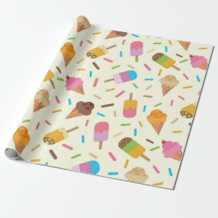 Ice Cream Cones and Popsicles With Sprinkles  Wrapping Paper