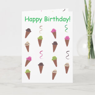 Ice Cream Cones and Ribbons Happy Birthday Cards