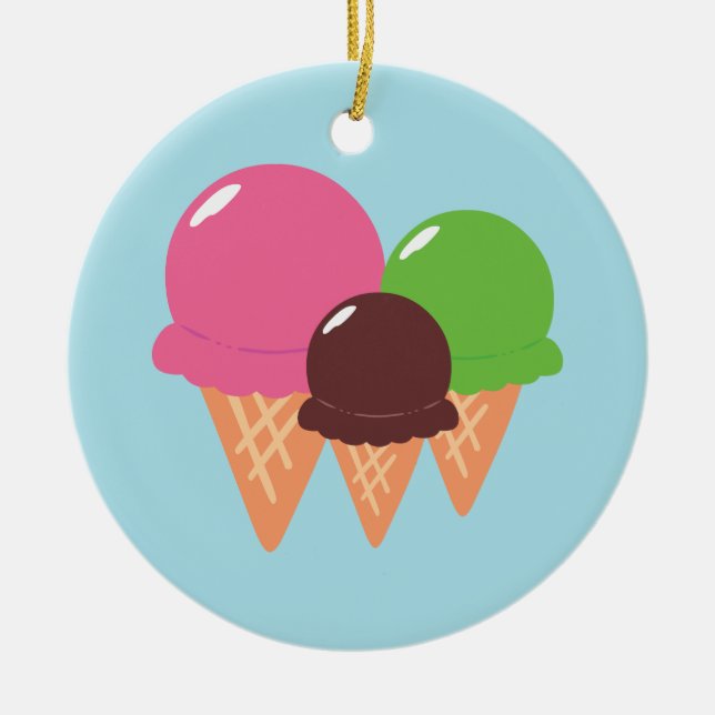 Ice Cream Cones Ceramic Tree Decoration (Front)