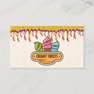 Ice Cream Cones   Glitter Icing Drips Business Card