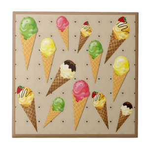 Ice cream cones hearts-Beige Ceramic Tile