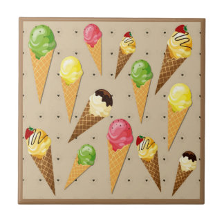 Ice cream cones hearts-Beige Ceramic Tile
