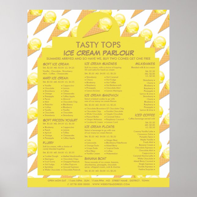 Ice Cream Cones, Ice Cream Parlour Menu Poster (Front)