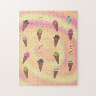 Ice Cream Cones on pink orange yellow swirl puzzle