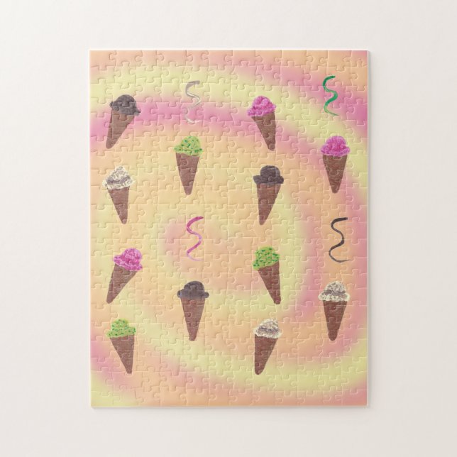 Ice Cream Cones on pink orange yellow swirl puzzle (Vertical)