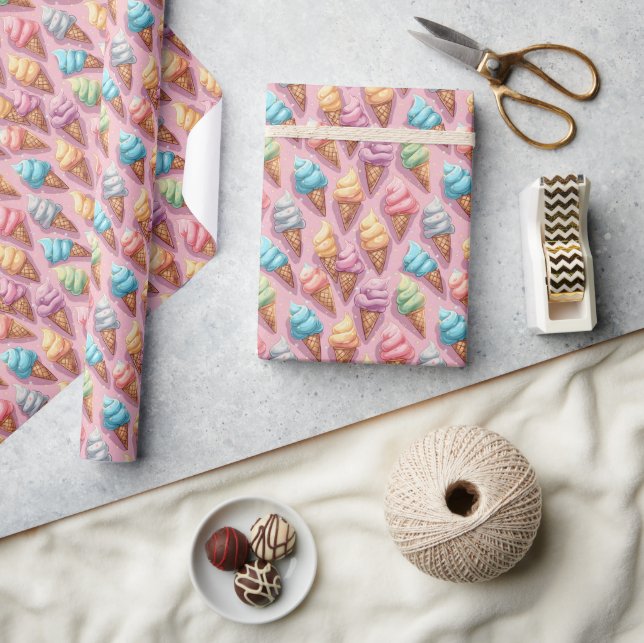 Ice Cream Cones On Pink Wrapping Paper (Crafts)