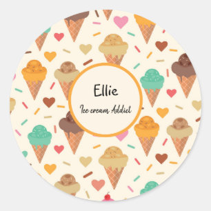 Ice cream cones pattern Custom personalised  Classic Round Sticker