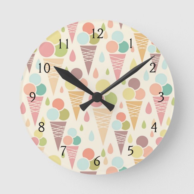 Ice cream cones pattern round clock (Front)