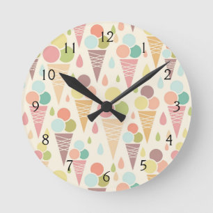 Ice cream cones pattern round clock