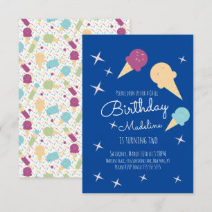 Ice Cream Cones Stars Summer Birthday Party Invitation