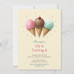 Ice Cream Cones Summer Kids Birthday Invitation