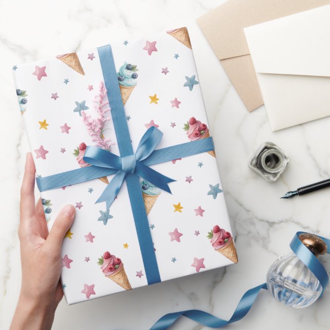 Ice Cream Cones Twins Boy And Girl Birthday Wrapping Paper (Gifting)