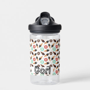 Ice Cream Cones with doughnuts Custom Name  Water Bottle
