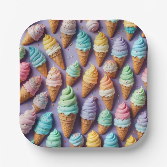 Ice Cream Cones With Sprinkles Paper Plate (Front)