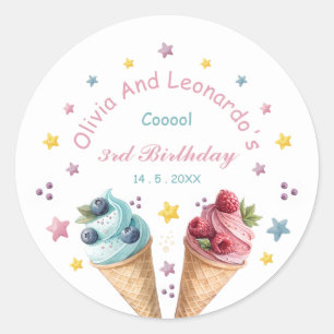 Ice Cream Cool Birthday Party Classic Round Sticker