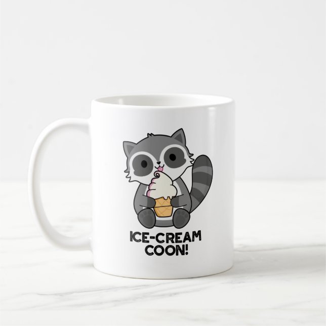 Ice Cream Coon Funny Animal Racoon Pun  Coffee Mug (Left)