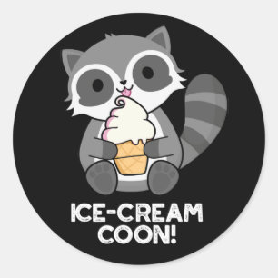 Ice Cream Coon Funny Animal Racoon Pun Dark BG Classic Round Sticker