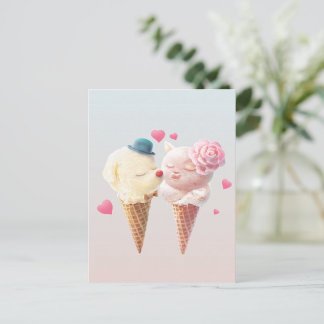 Ice Cream Couple – Love at First Lick Announcement Postcard (Standing Front)