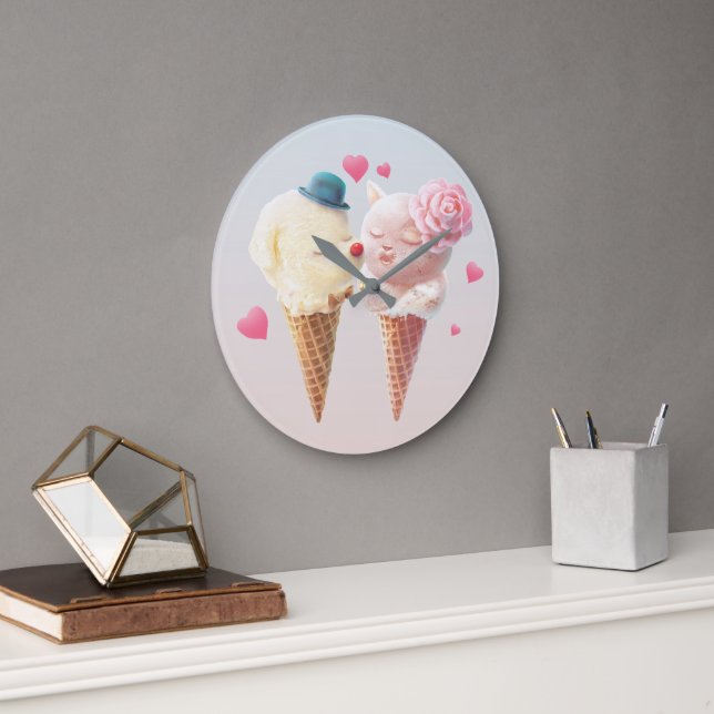 Ice Cream Couple – Love at First Lick Large Clock (Office)