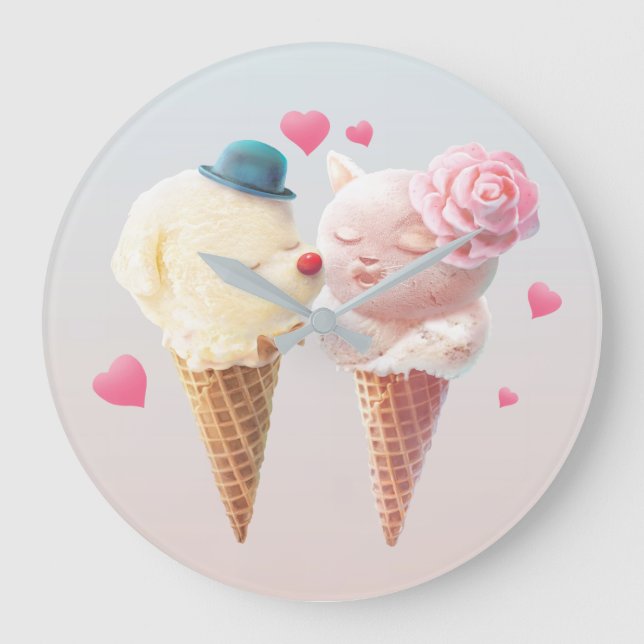 Ice Cream Couple – Love at First Lick Large Clock (Front)