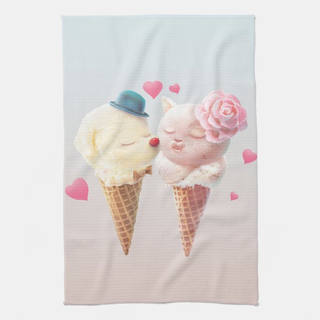 Ice Cream Couple – Love at First Lick Tea Towel (Vertical)