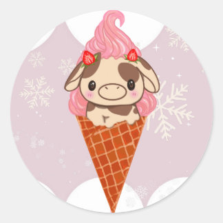Ice Cream Cow Sweet Cone Snow Strawberry Winter Classic Round Sticker