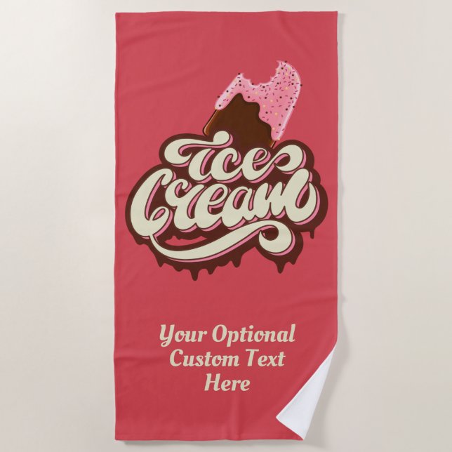 Ice Cream custom text & colour beach towel (Front)