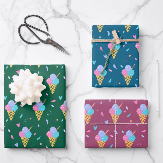 Ice Cream Design  Wrapping Paper Sheet (Front)