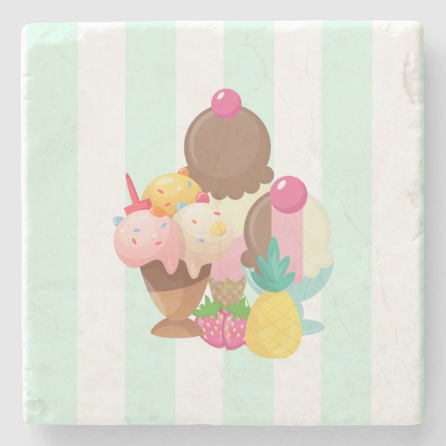 Ice Cream Desserts Neopolitan Flavour Stone Coaster (Front)