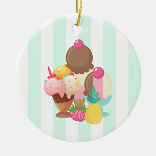 Ice Cream Desserts Neopolitan Flavours Ceramic Ornament (Front)