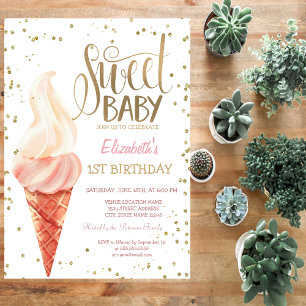  Ice Cream Diamonds Stripe Sweet Baby Birthday   Invitation